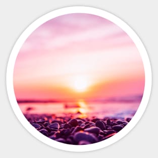 Summer Sunset Bringing Out Shades Of Pink And Orange In The Sky, Ocean And Beach Pebbles Sticker